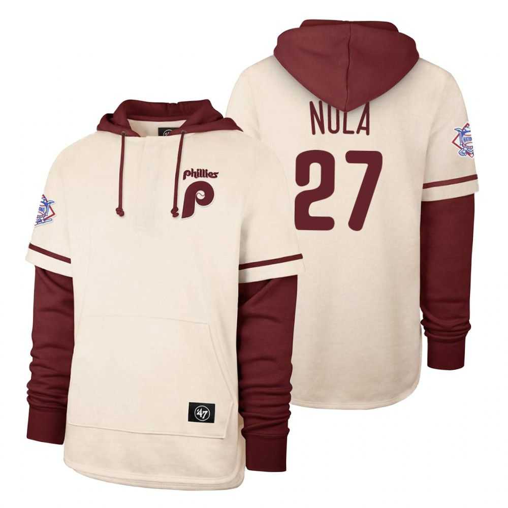 Men Philadelphia Phillies 27 Nula Cream 2021 Pullover Hoodie MLB Jersey